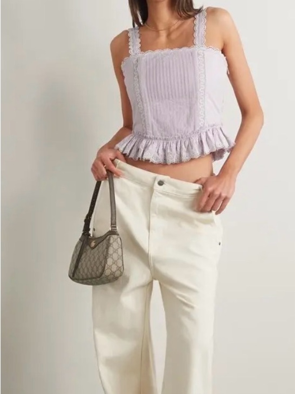 LoveShackFancy Lavender Eyelet-Trim Blouse